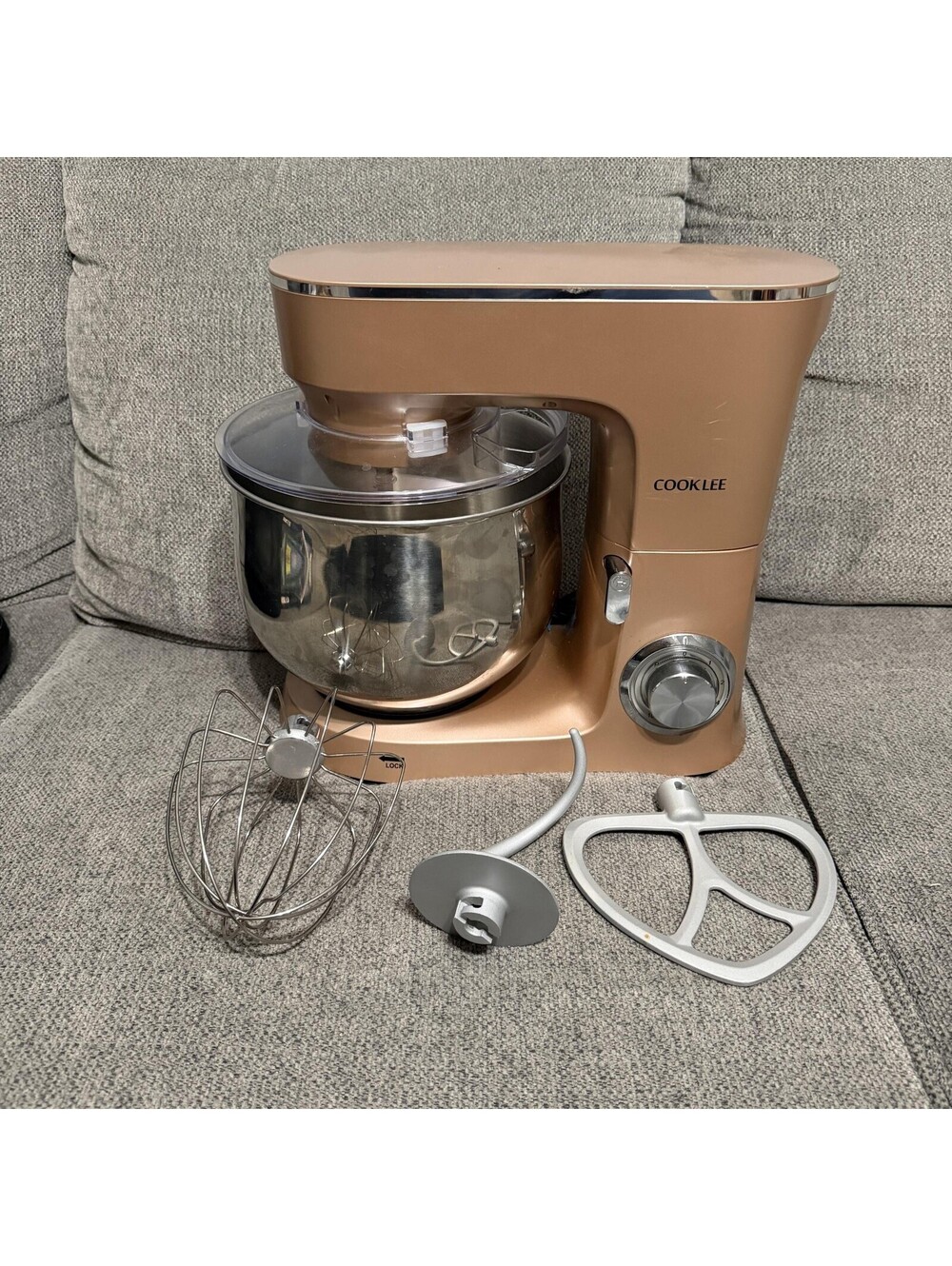 COOKLEE SM-1551 Electric Stand Mixer Bowl Attachments Gold 660W 10 Speed
